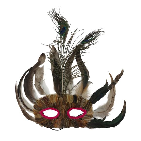 Feather Mask Peacock Feather Masquerade Mardi Gras Pink Eyes - Picture 1 of 13